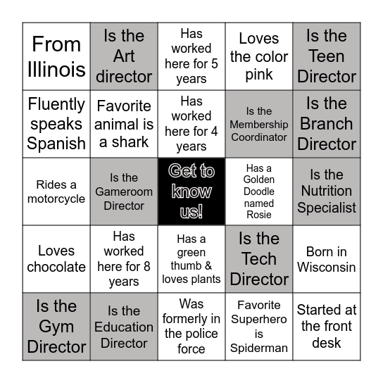 Get to Know the Staff Bingo Card