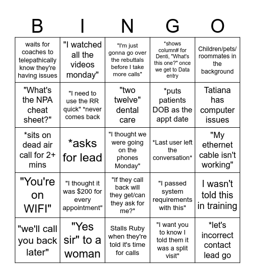 Friday Bingo Card