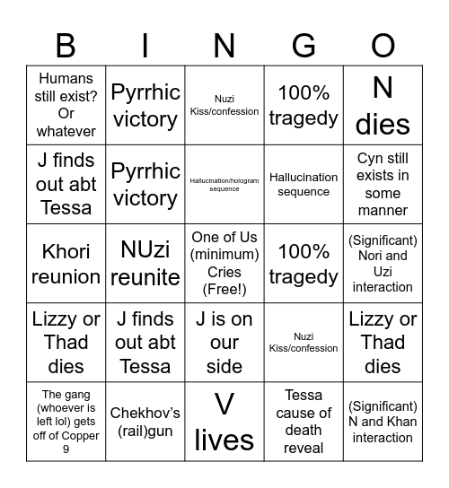 We Are Going to Die Bingo Card