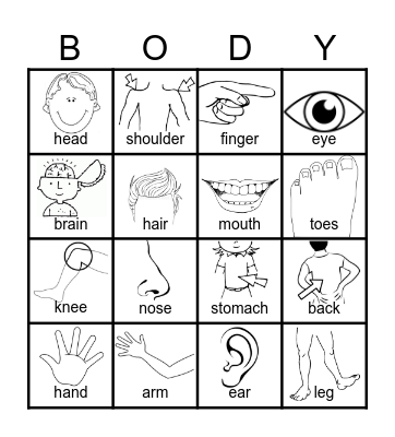 Body Parts BINGO Card