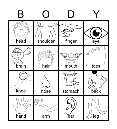 Body Parts BINGO Card