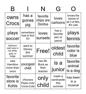 Icebreaker Bingo Card