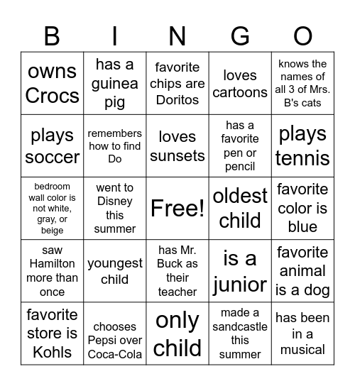 Icebreaker Bingo Card