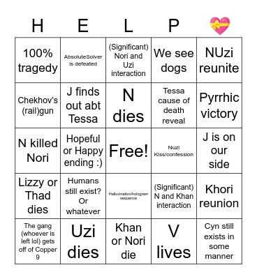 We Are Going To Die Bingo Card