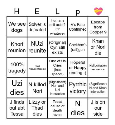 We Are Going To Die Bingo Card
