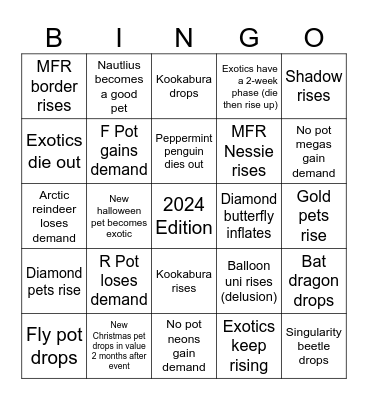Adopt Me Bingo Card