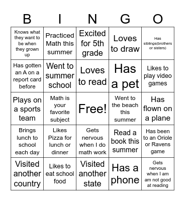 Meet You Classmates Bingo Card