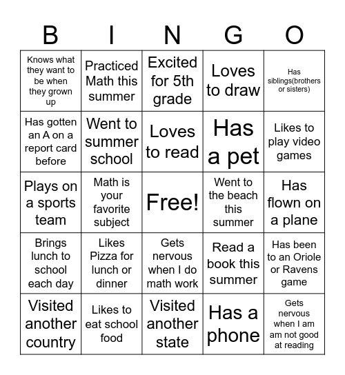 Meet You Classmates Bingo Card