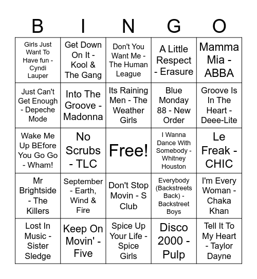 Phil & Phoebe Disco Bingo Card