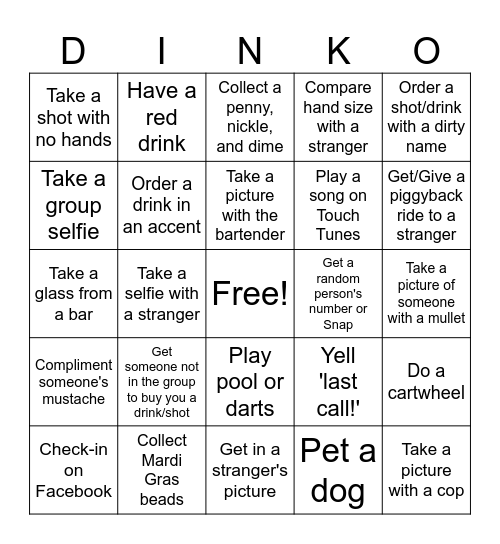 Katie's Birthday DRINKO Bingo Card