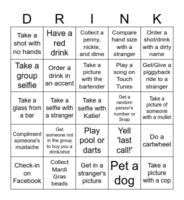 Katie's Birthday DRINKO Bingo Card