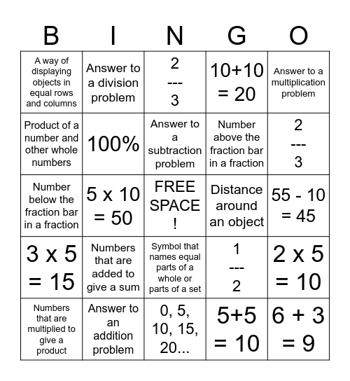 Math Bingo! Bingo Card