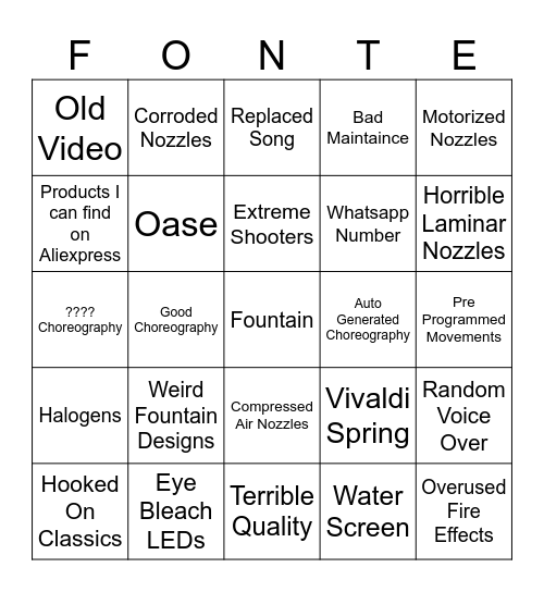 Fountain Bingo Card