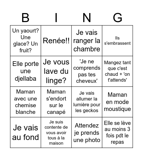 Les parents Bingo Card