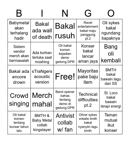 BMTH BINGO Card