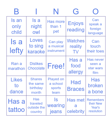 Find Someone Who.... Bingo Card