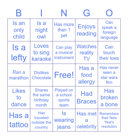 Find Someone Who.... Bingo Card
