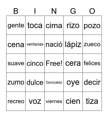 Ortografía U1S1 Bingo Card