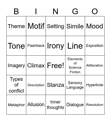 Literary Device Bingo Card
