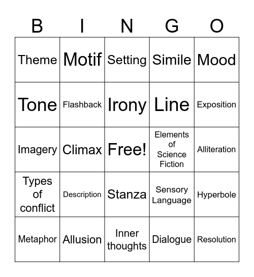 Literary Device Bingo Card