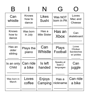 Back to School Bingo Card