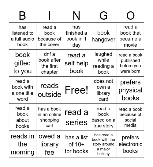 Book Club Bingo Card