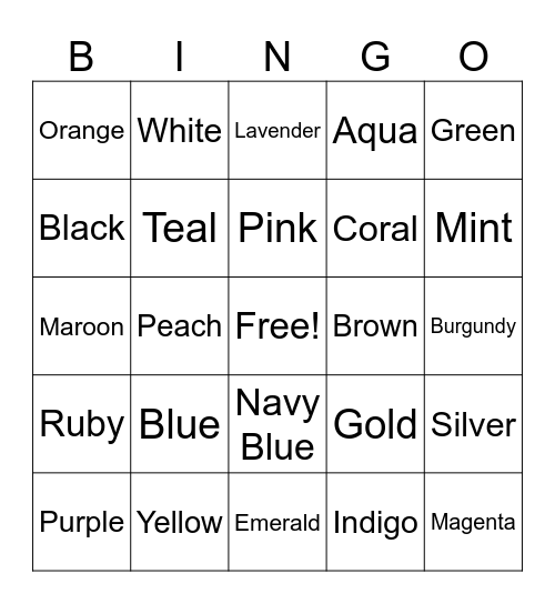 Color Day Bingo Card