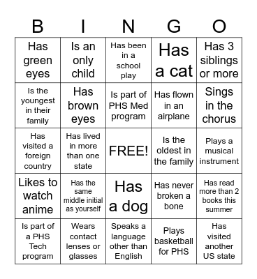 Human Bingo - Ice Breaker Bingo Card