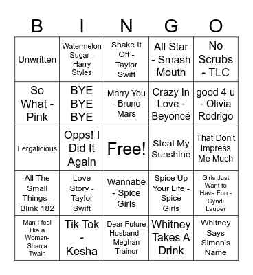 Whitney's Bachelorette Bingo Card