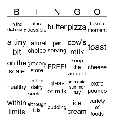 Dairy  Bingo Card