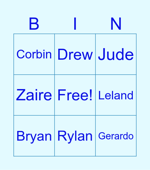 Boy Name Bingo! Bingo Card