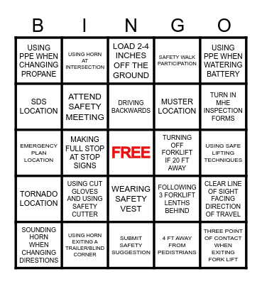 SAFETY BINGO Card