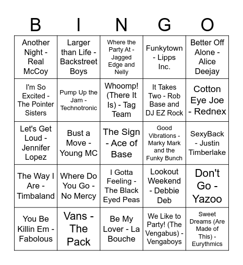 Music Bingo Jams Round #1 Bingo Card