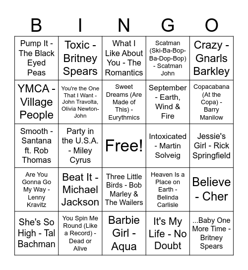 Music Bingo Jams Round #2 Bingo Card
