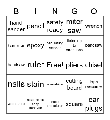 Tools Bingo Card