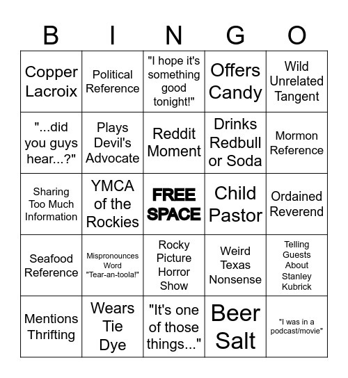 BRAEDON BINGO Card