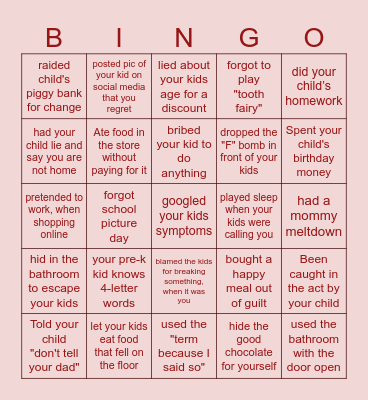 Bad MOM Bingo Card