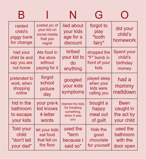 Bad MOM Bingo Card