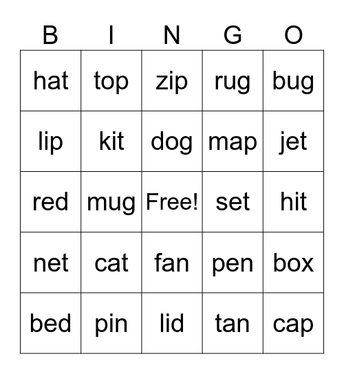 Short Vowel Sounds Bingo Card