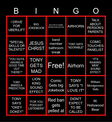 Kill Tony Bingo 2023 Bingo Card