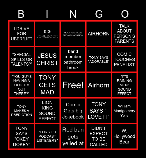 Kill Tony Bingo 2023 Bingo Card