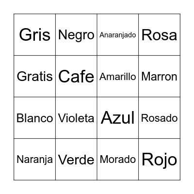 Spanish Colors Bingo Card