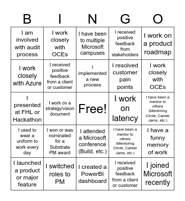 SDP Team Virtual Bingo Card