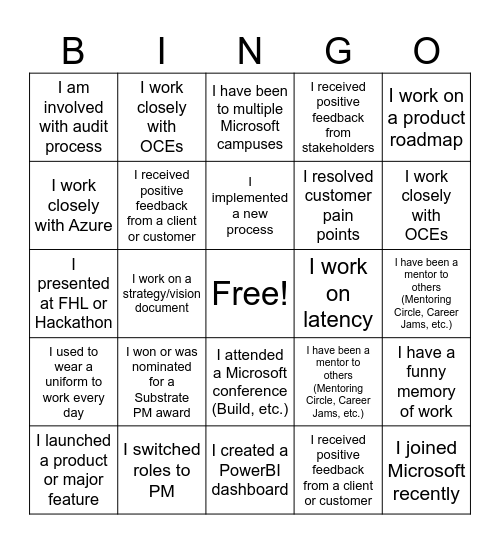 SDP Team Virtual Bingo Card