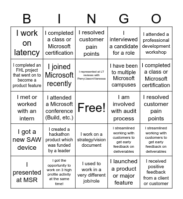 SDP Team Virtual Bingo Card