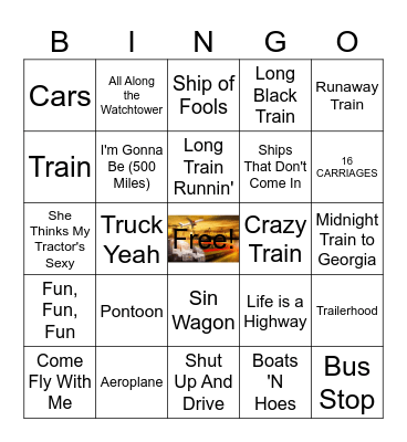 Transportation Music Bingo Card