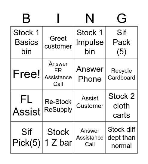 REI Bingo Card