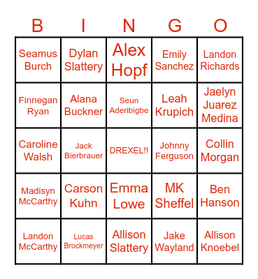 DREXEL House Bingo Card