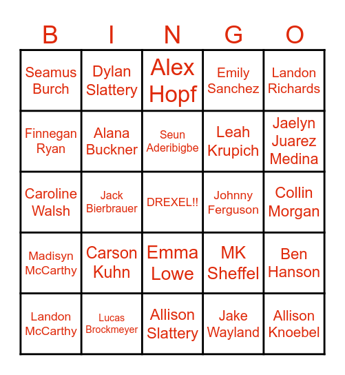 DREXEL House Bingo Card