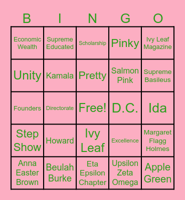 Alpha Kappa Alpha Bingo Card